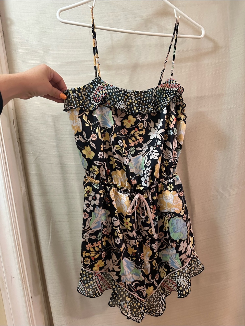 Victoria’s Secret Floral Ruffle Romper Black Multicolor Sleeveless Size S